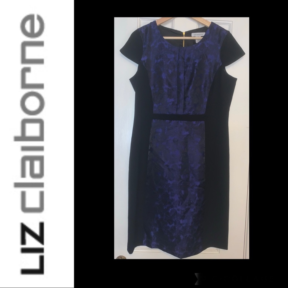 Liz Claiborne Sheath Dress Black with Spectrum Blue Purple
